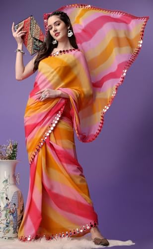 Sari en georgette soie Shibori traditionnel imprimé miroir chic