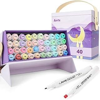 40 Pastel Colours Alcohol Markers, Arrtx Alp Dual Tip Sketch Art Markers Set for Adults, Kids, Artist, Durable Alcohol-based Ink Permanent Marker Pens for Painting, Illustration, Design.