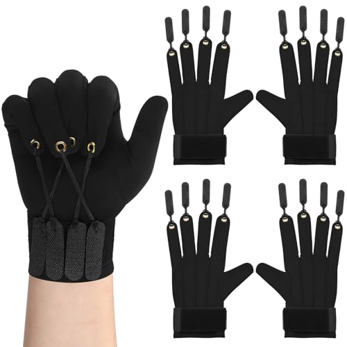 Panitay 2 Pair Traction Exercise Glove Hand Finger Strengthening Thumb Flexion Physical Therapy Glove for Increasing Strength(Black,S/M)