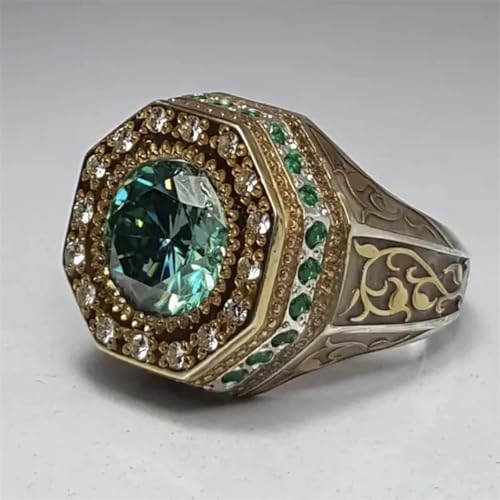 Bijoux haut de gamme avec anneaux vintage silver et pierres vertes rutilantes