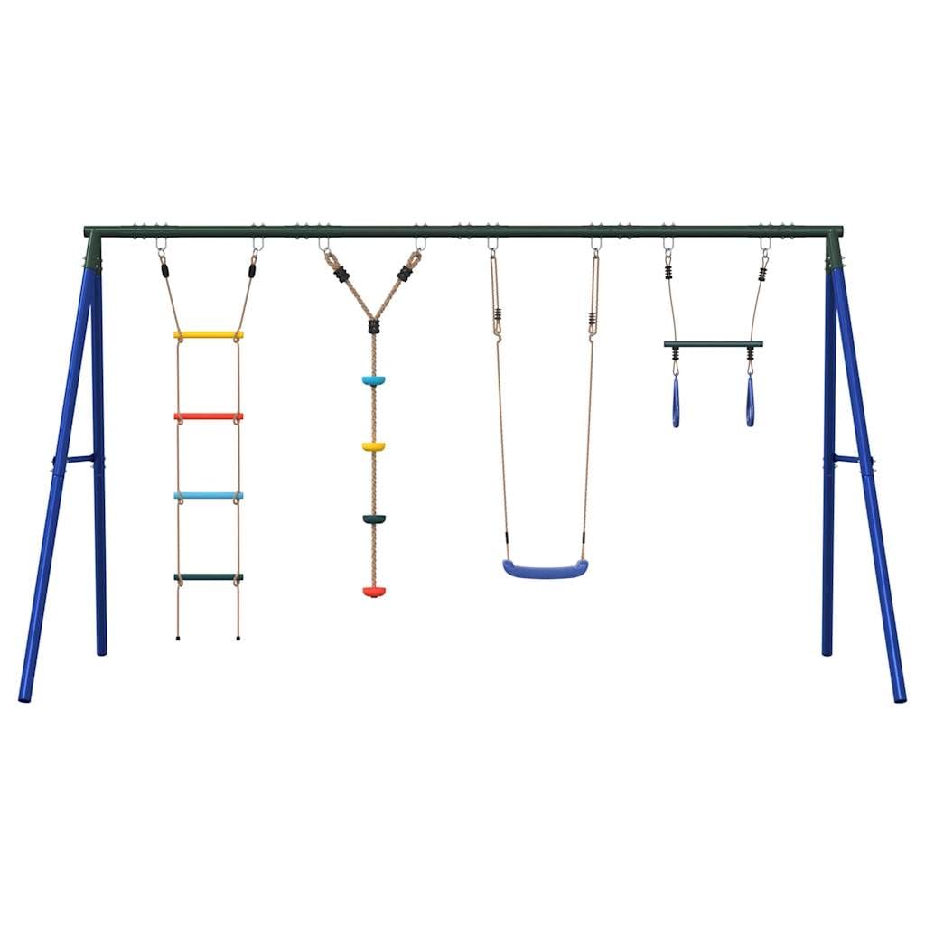 Juego de columpio con columpio trapezoidal, escalera de cuerda y cuerda de escalada de acero lacado, 341 x 185 x 185 cm, para jardín al aire libre, parque infantil, promueve movimiento