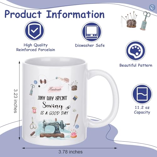 Abbylike 5 Pcs Sewing Gifts for Seamstress Women Gifts Canvas Bag Cosmetic Bag Quilting Coffee Mug Socks 11 oz Cup Quilter Keychain Funny Presents for Mom Quilters Sewing Lovers(White,Classic)4