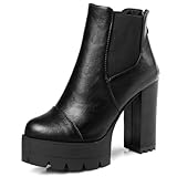  LarDorLin Donna Punta Rotonda Tacco Alto a Blocco Plateau Stivaletti con Fibbia Inverno Moda Chunky Chelsea Zip Polacchine Nero Numero 33 EU