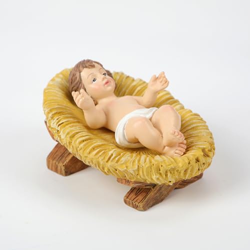 TyCylKu Statue de l'enfant Jésus dans la crèche,Figurine Enfant Jésus dans la crèche - Résine de Statue de scène Sainte | Figurine de bébé jésus la, scène de la nativité du Christ, pour la – vue 6