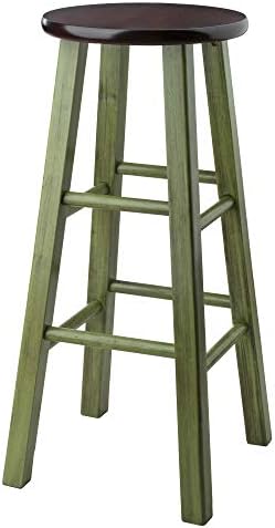 Winsome Wood Ivy Model Name Stool, Rustic Green/Walnut, 13.6x13.6x29.1