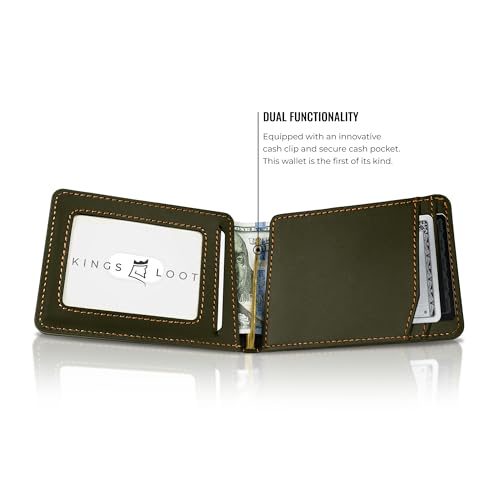 Image of Kings Loot Wallet for Men | Minimalist Slim RFID Blocking Leather Design with Cash Pocket & Card Pull Strap | Holds 1-12 Cards | Stylish & Durable Wallets (Sage)