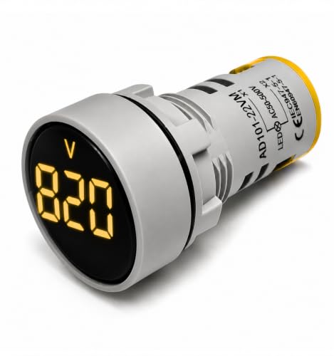 Image of ROBOWAY AD101-22VM Digital AC Voltmeter, AC 50-500V 3-Digit YELLOW LED Voltage Indicator, 22mm Round Panel Mount Voltage Meter for Electrical Control Panels (Pack of 1)