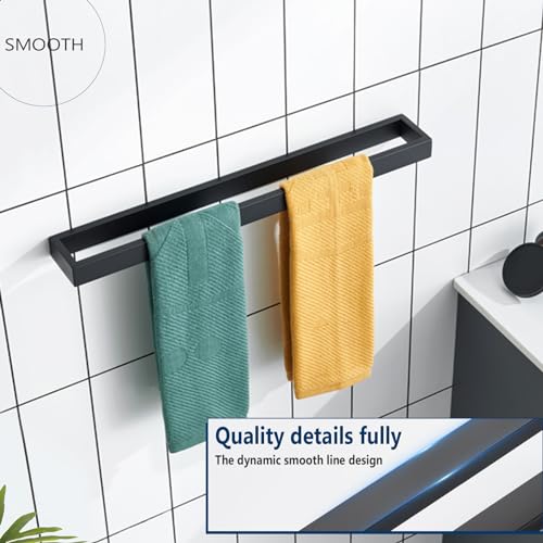 Image of KOKOSIRI Towel Holder Matte Black Bath Towel Bars 24-Inch Kitchen Rack Stainless Steel for Bathroom Hardware Wall Mounted, 2 Pack B4008BK-L24-P2