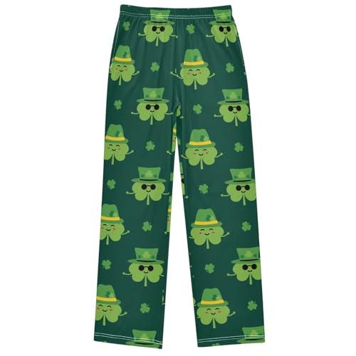 Boy's Pants St Patricks Day Shamrock Clover Jogger Pants Elastic Waist Long Bottoms Trousers with Pockets 6-14 Years