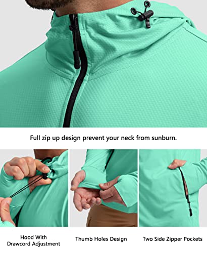Image of Men's UPF 50+ Light Jacket Full Zip Sun Protection Hoodie Long Sleeve Sun Shirts for Men Hiking Fishing Zip Pockets
