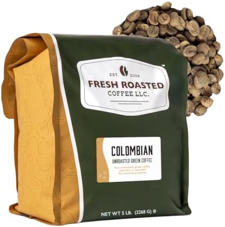 Fresh Roasted Coffee, 100% Colombian Unroasted Green Coffee Beans for Home Roasting, Kosher, 5 lb (80 oz)