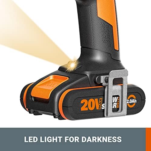 WORX 18V(20V) Cordless Impact Drill Kit, Hammer Drill, PowerShare, Max 50N.m, (incl. 2x2.0Ah Batteries), 2-Speed Gear, 13mm Keyless Chuck, WX370.1, Black