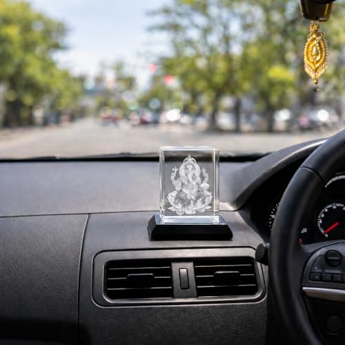 Image of CrazzyGIFT 3D Crystal Ganesha Idol for Car Dashboard, Mini Ganapati Murti Vehicle Interior Decoration, Lord Ganesh Figurine Auto Accessory Spiritual Gift