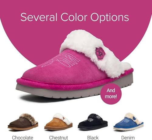 Image of ARIAT Women's Jackie Square Toe Warm Soft Genuine Suede Leather Indoor Outdoor Slippers with Plush Collar
