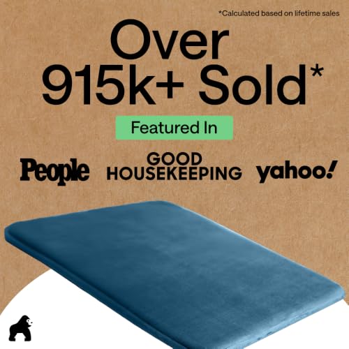 Image of GORILLA GRIP Memory Foam Bath Mat, Soft Absorbent Velvet Bathroom Mats, Durable Dots on Underside, Machine Washable Bathmat, Carpet Rug Room Decor for Shower Tub Floor RV, 48x24 Rugs, Blue