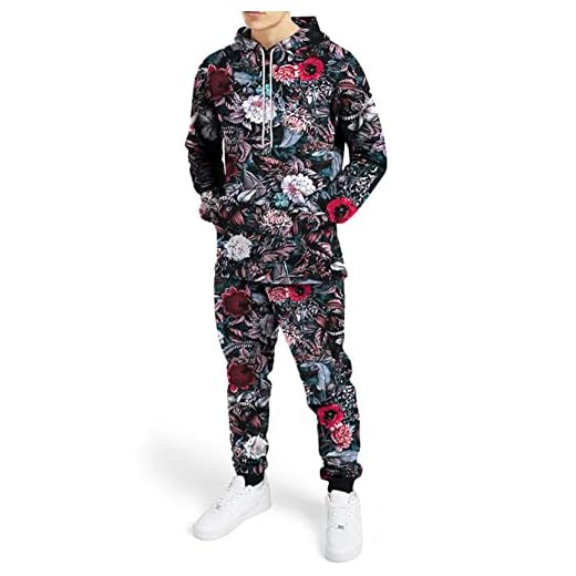 URVIP Huvtröja och mjukisbyxor för herrar med blommigt tryck i 3D set om 2 delar nyhet huvtröjor träningsoveraller sweatshirt kläder för vuxna, Färg-05, L