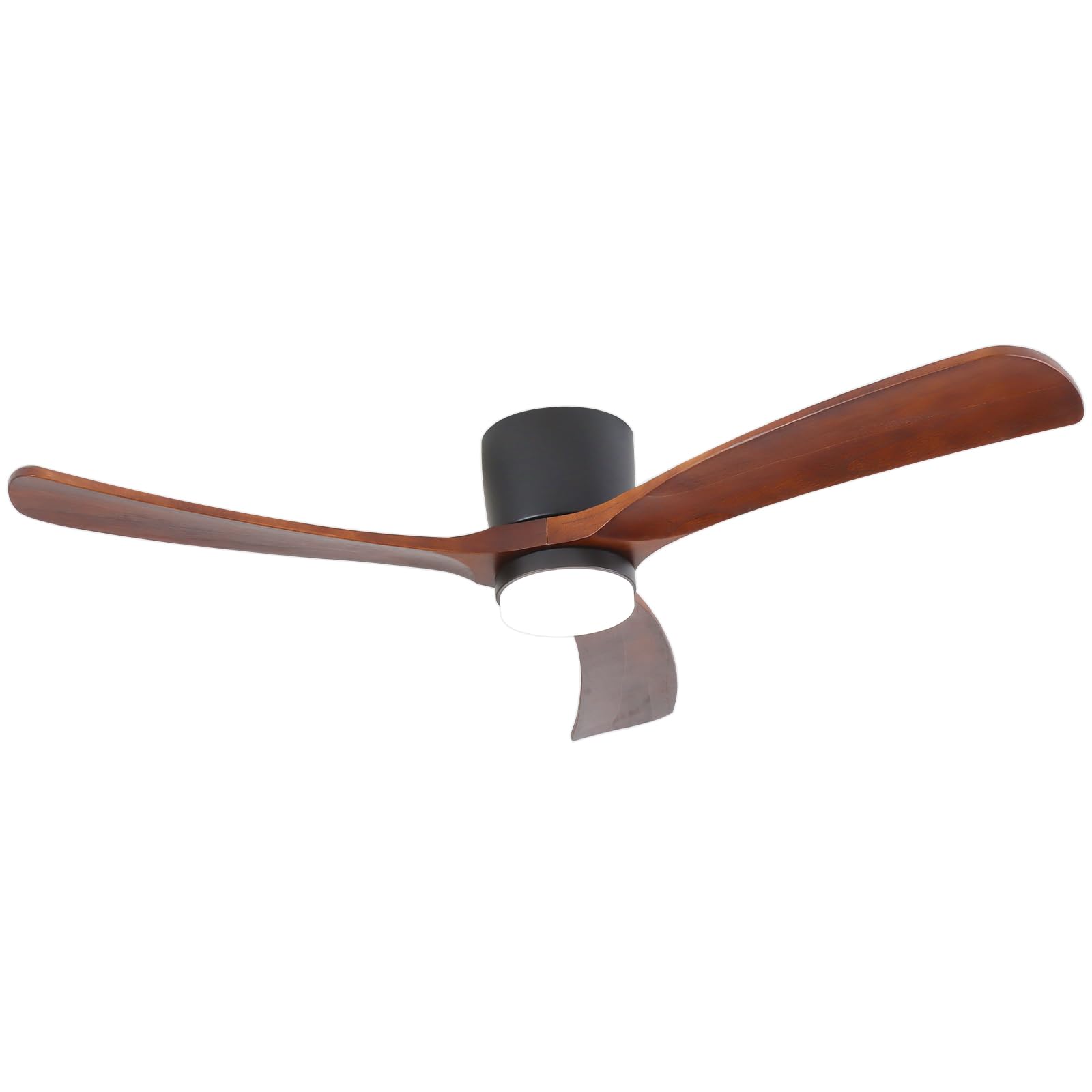 GESUM 52" Ceiling Fan With Lights Remote Control, Low Profile Ceiling Fan with 3 Walnut Wood Blades, Reversible,Dimmable, Flush Mount Ceiling Fans for Living Room Kitchen Bedroom(Black+Walnut)