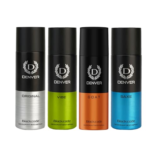 DENVER Black Code, Goat, Saxe & Vibe Deodorant For Men- 150ML Each, Pack of 4| Long Lasting Deodorant Body Spray