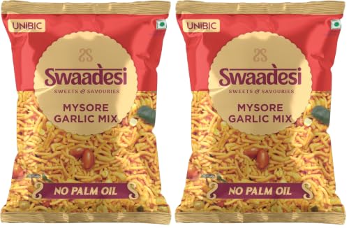 Image of Unibic No Palm Oil Mysore Garlic Mix | All Time Favourite Snacks | Crunchy Healthy Snacks, Ready to Eat | 165 gm / 200 gm (Weight May Vary) (Pack of 2)
