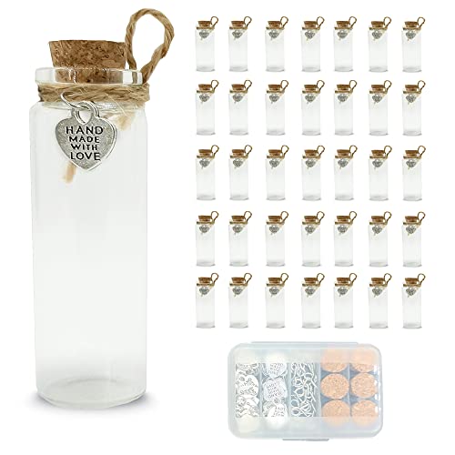 LOYONAL Kleine Glasflaschen mit Korkverschluss - 35 Stück 20 ml Mini-Korkflaschen - Wunschflaschen - Glasflaschen für Hochzeitsgeschenke, Bastelflaschen Cover