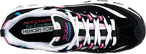 Skechers Women's D'Lites - Sweet Moment Fashion Sneakers, Black/Multi, 7.5 US