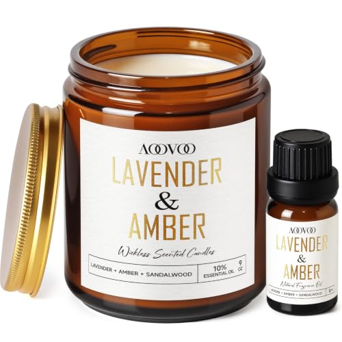 Image of AOOVOO Lavender Amber Wickless Candle - Candle for Warmer Lamp | with 10ml Essential Oil for Custom Aroma, Flameless Non-Toxic Soy Scented