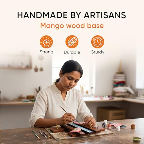 Image of AAKRITI ART CREATIONS Key Holder, Birds of Love Key Hanger | Rustic Teak Wood Wall Organizer with 4 Hooks | New Home Gifts | Multifunctional Entryway Decor Item