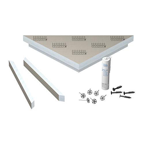 LUX ELEMENTS Banco de ducha de esquina listo para azulejos, 84,9 x 60 x 10 cm, banco de espuma rígida de 3 esquinas para la ducha, forma de banco prefabricada para montaje en esquina, flotante