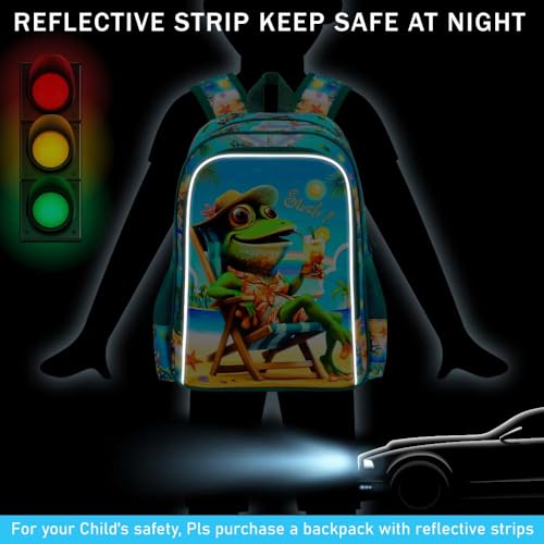 Image of 3Pcs Kids Backpack for Boys, 16 inch Frog Kindergarten Preschool Elementary Bookbag Set, School Backpacks with Lunch Box(Green)