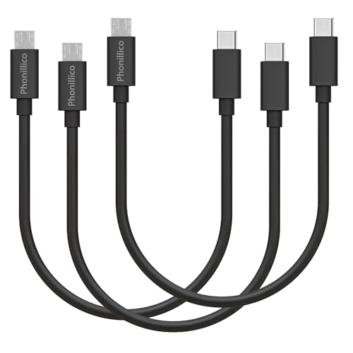 PHONILLICO Cables compatible avec Sony Xperia Acro S/Go/Ion/J/L/Miro/P/S/SP/Sola/Style/T/T2 Ultra/T3/Tipo/U/V - [PACK X3] USB TYPE USB 2.0 / USB-C Noir 20 Centimètres
