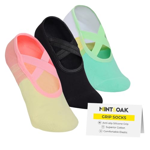 Image of Mint & Oak Pilates Socks with Grips for Women, Ankle Length Non-Slip Yoga Socks, Cotton Ideal For Yoga, Pilates, Gym, Workout, Cute Women's Gift