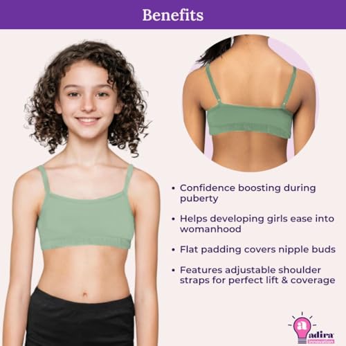 Image of ADIRA | Beginners Bra for Girls 13-14 Years | Flat Padding for Nipple Coverage | Comfortable Strecthy Cotton | Comfy-Breathable Beginners Bra & Super Soft Material | Pack of 3