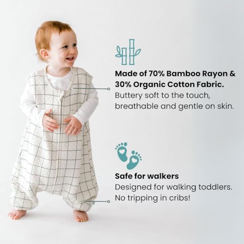 tealbee dreamsuit toddler sleep sack with feet  walker sleep bag with legs rayon made from bamboo summer 08 tog 2-way zipper 12m-2t - checkered