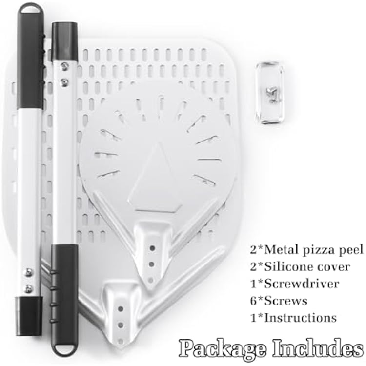 12 Inch + 7 Inch Perforated Pizza Peel Set, Pizza Turning Peel with Metal Handle, Pizza Spatula Paddle for Homemade Pizza Oven Accessories