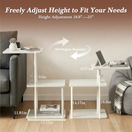 Faesun 360° Swivel Side Table for Height Adjustable, C Shaped End Table for Couch with Storage, 3-Tier Night Stand with Open Shelf, Tv Tray for Small Spaces, Living Room, Bedroom, White by Faesun - Image 8