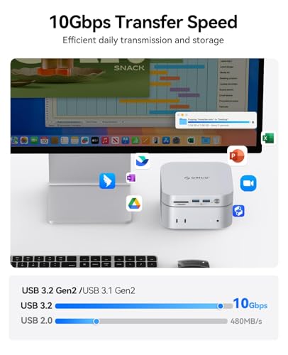 Image of ORICO MiniLink Mac mini M4 USB Hub Compatibility with NVME /SATA M.2 SSD Enclosure, 9-in-1 Aluminum Dock,2 xUSB A 10Gbps, 2 x USB A 2.0,3.0 SD /TF Card Readers, 3.5mm Headphone & Microphone Jacks(M49P)