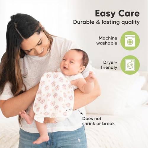 Image of 5-Pack Muslin Burp Cloths Baby Boy, Girl - Very Absorbent Baby Burp Cloth Rags, 8-Layers Viscose Derived from Bamboo Cotton Muslin Towel, Super Soft Spit Up Rags, No Shrink Washcloths (Petals)