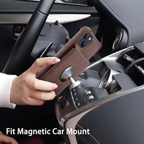 Vanavagy Iphone 14 Wallet Case For Women And Men,Leather Magnetic Clasp Flip Folio Phone Cover With Credit Card Holder Rfid Block And Coin Pocket,Brown #TOP2