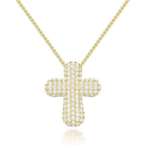KissYan Bubble Cross Necklace for Women, 14K Gold Plated Cubic Zirconia Cross Pendant Necklaces Simple Trendy Faith Jewelry Gifts