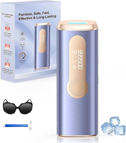 Haarlosy Depiladora Laser IPL con Refrigeración, Innovadora Función 3 en 1, 9 Niveles de Energía, 999,900 Flashes, Depiladora Luz Pulsada Indolora para Todo el Cuerpo Morado