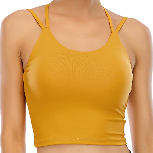 Vorcy Womens Padded Sports Bra Fitness Workout Running Camisole Crop Top with Built in Bra Yellow