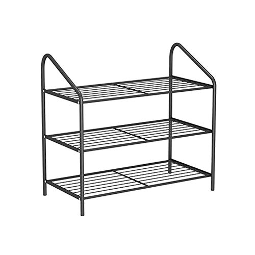 Zapatero de almacenamiento de zapatos de 3 niveles con capacidad para hasta 15 ~ 18 pares de zapatos, cabe en espacios estrechos, montaje sin herramientas, postes de metal inoxidables (color: negro)