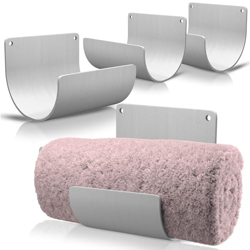 Bamboo Towel Rack by Aura Nest Set of 4 Wood Towel Racks Bamboo Bathroom Accessories -Wall Towel Holder for Rolled Towels Wooden Towel Racks for Bathroom Spa Bathroom - White