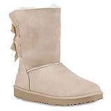  Warm Gefütterte Damen Stiefel Boots Schlupfstiefel Schuhe 129786 Creme Camiri 38 Flandell