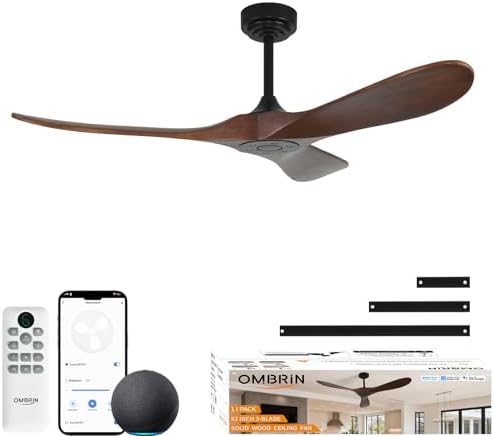 Ombrin 52 Inch Outdoor Ceiling Fans without Lights, Smart Wood Ceiling Fan no Light with Remote Control Alexa Compatible, Outdoor Fan for Patios 3 Blades High CFM Ceiling Fans Dark Red Walnut — view 7