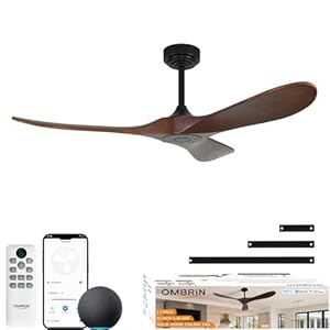 52 Inch Outdoor Ceiling Fans without Lights, Smart Wood Ceiling Fan no Light with Remote Control & Alexa/Google, Outdoor Fan for Patios Farmhouse 3 Blades High CFM Ceiling Fans Dark Walnut