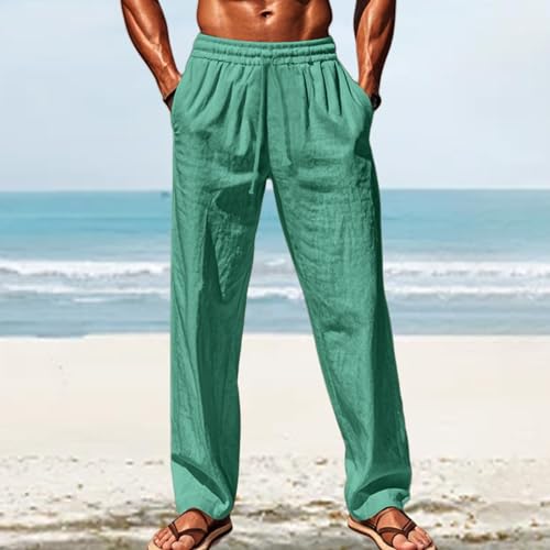Xiaojmake Men's Linen Pants Beach Casual Summer Spring Lightweight Elastic Waist Drawstring Gauze Pants with Deep Pockets2