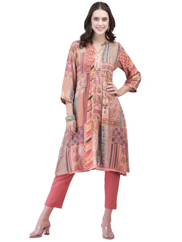 Image of Shree Women Liva (Rayon) White Floral Print Kurta
