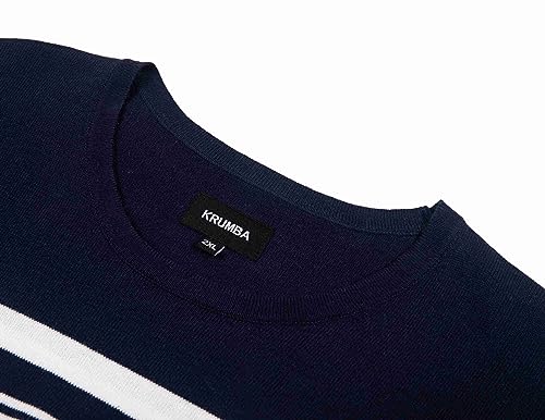 Krumba Mens Plus Size Sweater: Cotton Crew Neck Big Tall Oversized Long Sleeve Pullover Irregular Stripe Design3