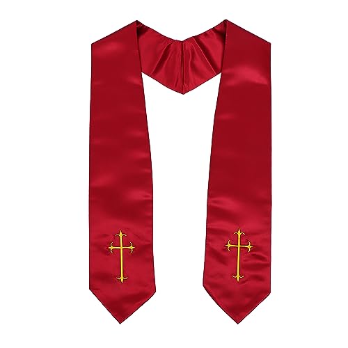 Erligo Clergy Stole, Choir Stole with Cross Embroidery 60'' (Maroon)